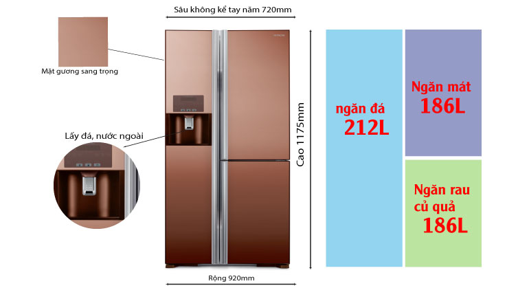 Tủ lạnh Hitachi inverter 584 lít R-FM800GPGV2X(MBW)
