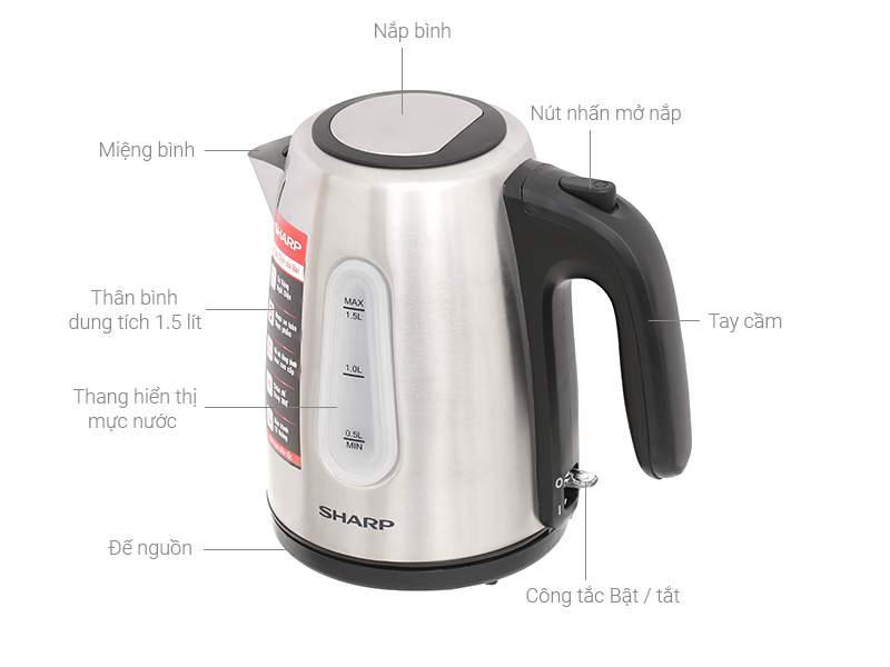 Th&ocirc;ng số kỹ thuật Ấm đun si&ecirc;u tốc Sharp 1.5 l&iacute;t EKJ-15EVS-ST