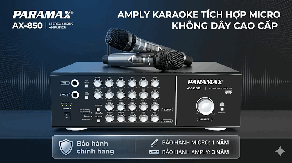 Amply Karaoke tích hợp Micro không dây Paramax AX-850