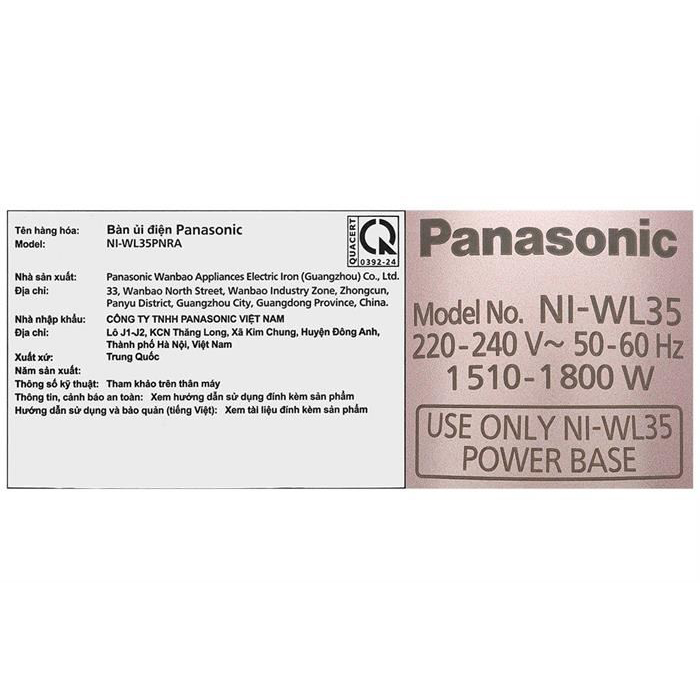 Bàn là hơi nước Panasonic NI-WL35PNRA, 1800W