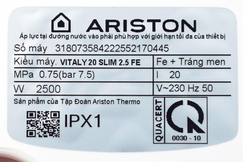 Bình nóng lạnh 20 lít Ariston VITALY 20SLIM