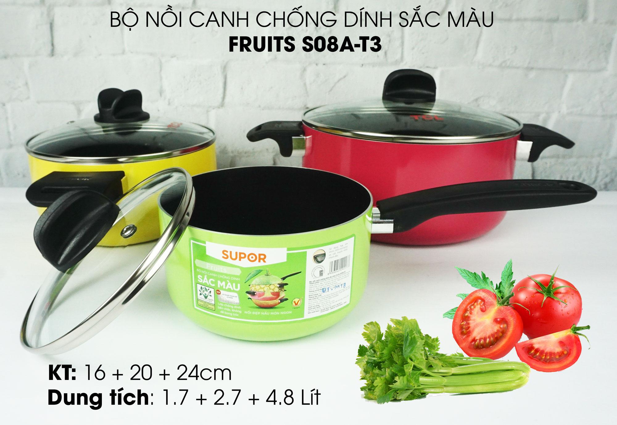 Bộ 3 nồi canh chống dính Fruits Supor S08A-T3