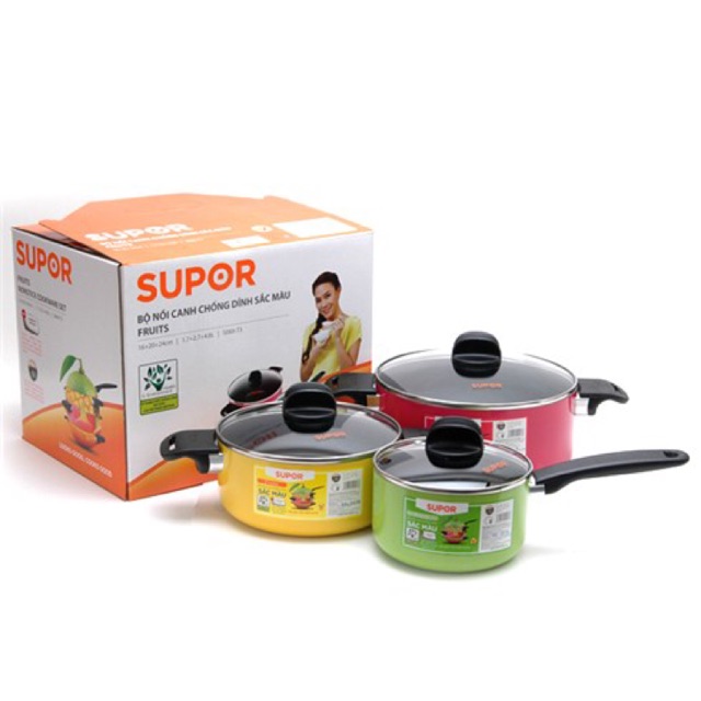 Bộ 3 nồi canh chống dính Fruits Supor S08A-T3