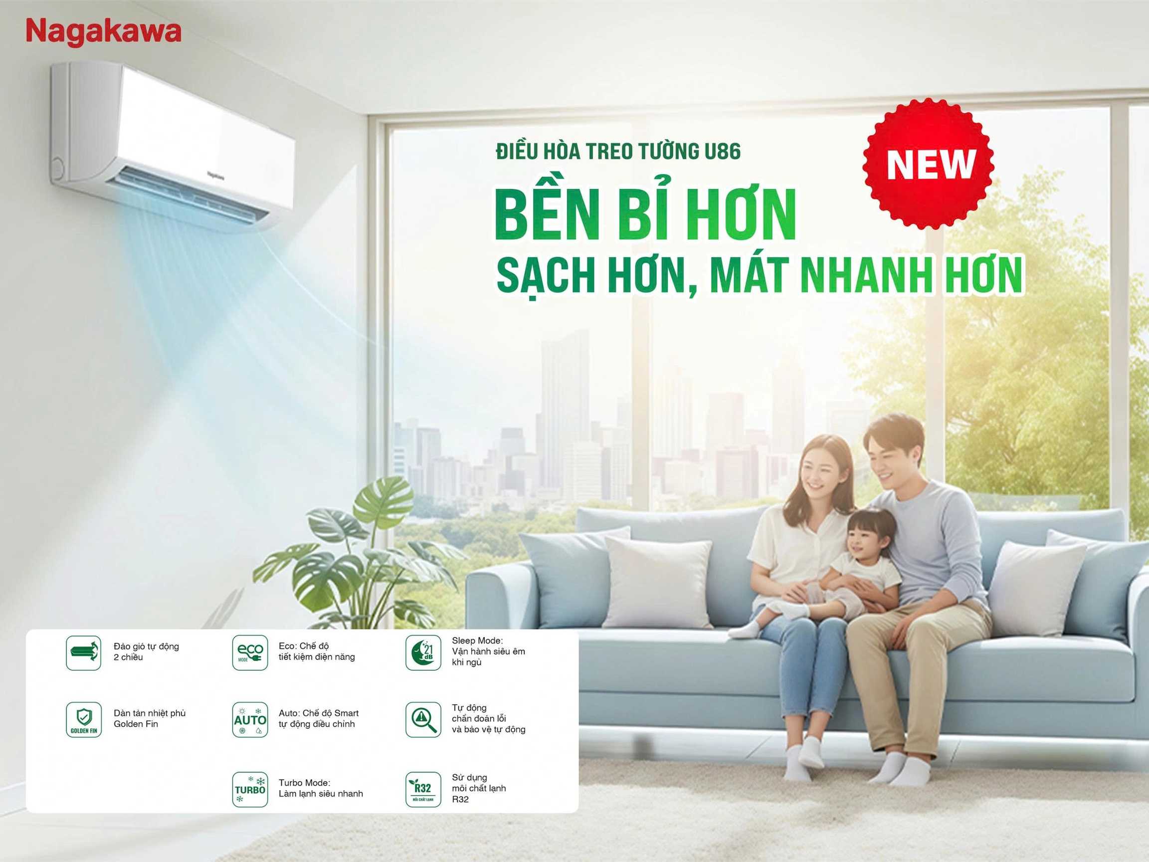 Điều hòa Nagakawa 12000btu NS-C12R2U86 - 1 chiều