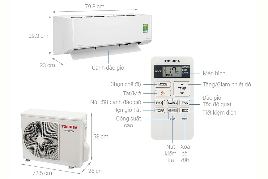 Điều hòa Toshiba 12000btu RAS-H13L3KCVG-V, 1 chiều inverter