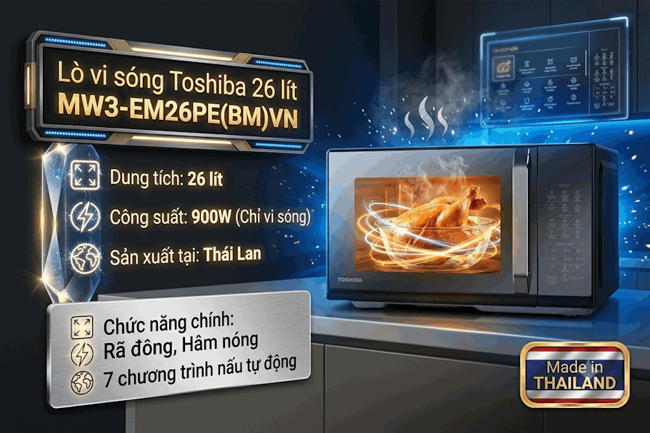 Lò vi sóng Toshiba 26 lít MW3-EM26PE(BM)VN, không nướng và các tính năng chính