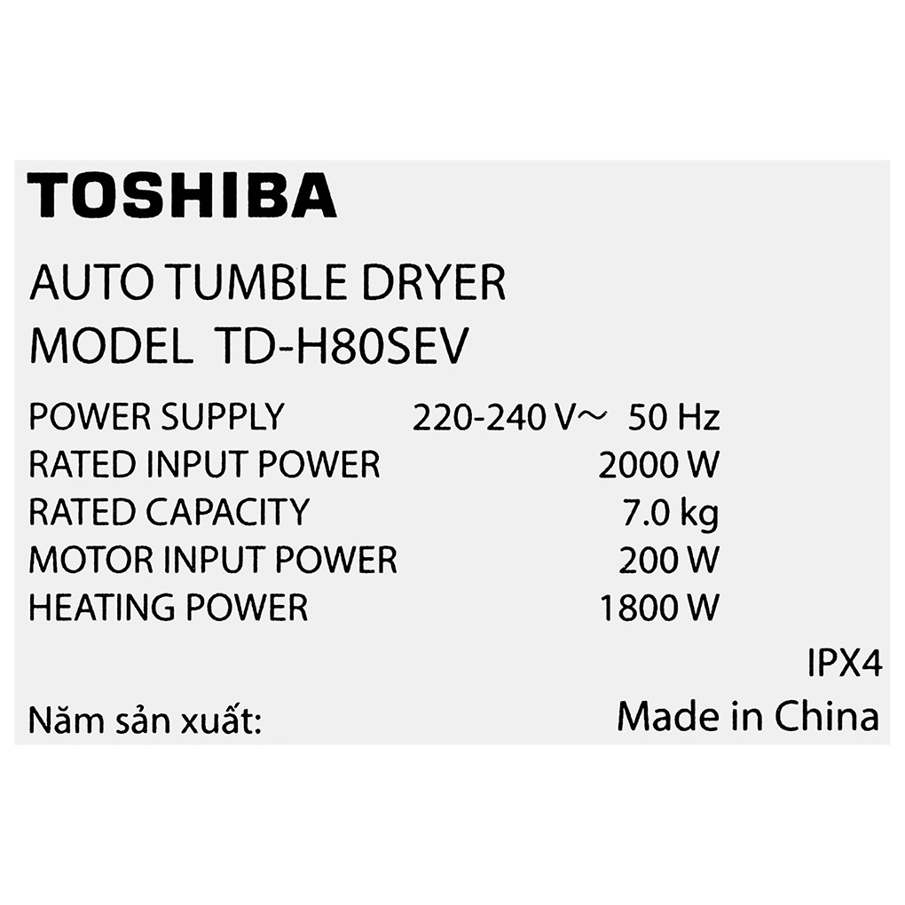 Máy sấy thông hơi Toshiba 7kg TD-H80SEV(WK)
