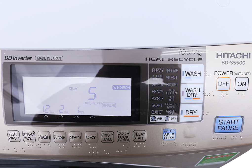 Máy giặt sấy lồng ngang Hitachi 10.5/7kg inverter BD-S5500(N)
