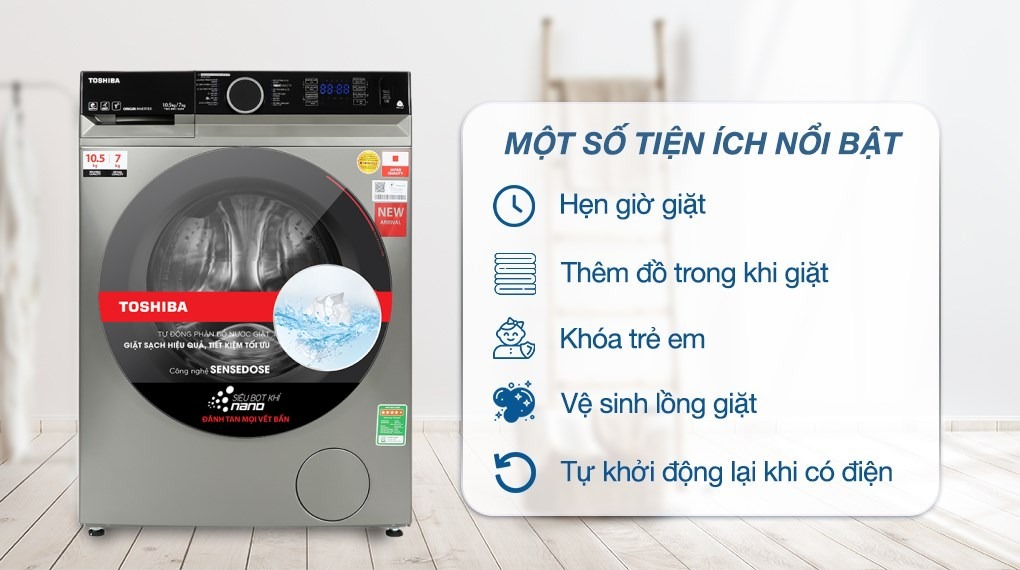Máy giặt sấy Toshiba Inverter 10.5/7kg TWD-BM115GF4V(SK)