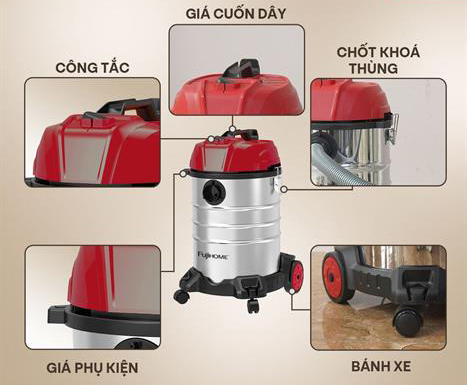 Máy hút bụi công nghiệp khô và ướt 30 lít Fujihome VC30N