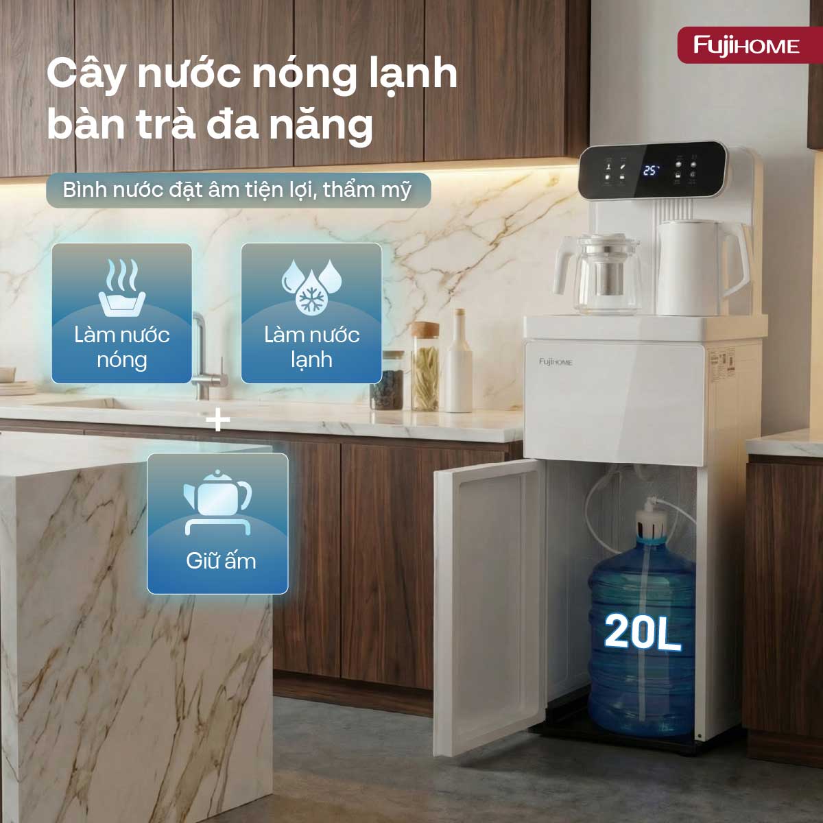 Cây nước nóng lạnh kết hợp bàn pha trà, cafe Fujihome TB237N