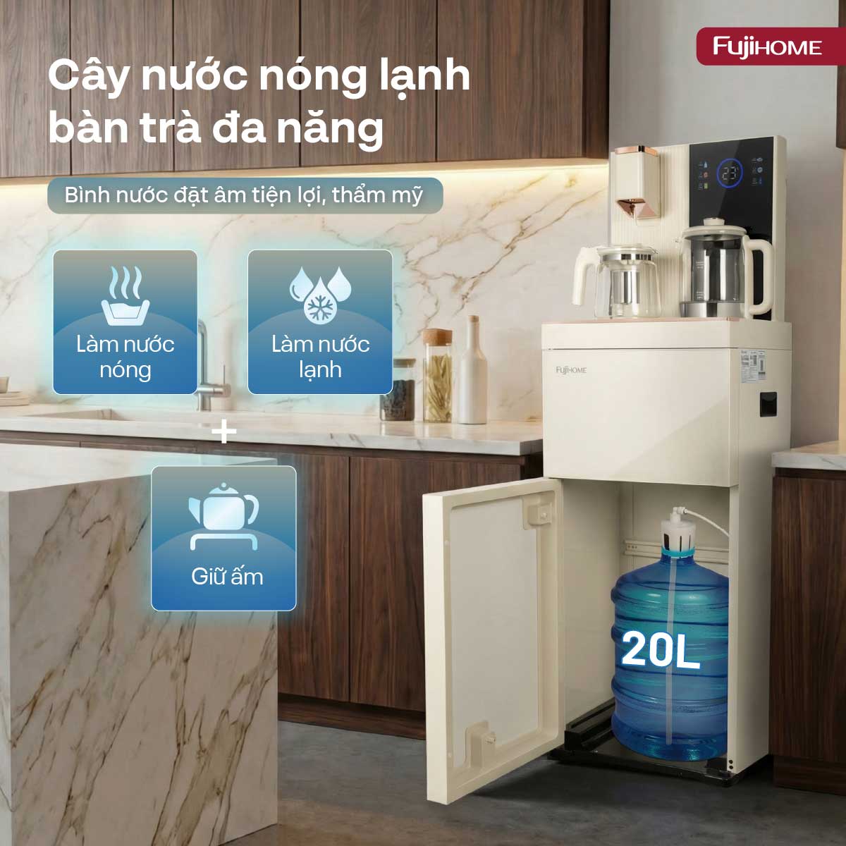 Cây nước bàn trà cao cấp có ngăn khử khuẩn UV Fujihome TB238N-UV
