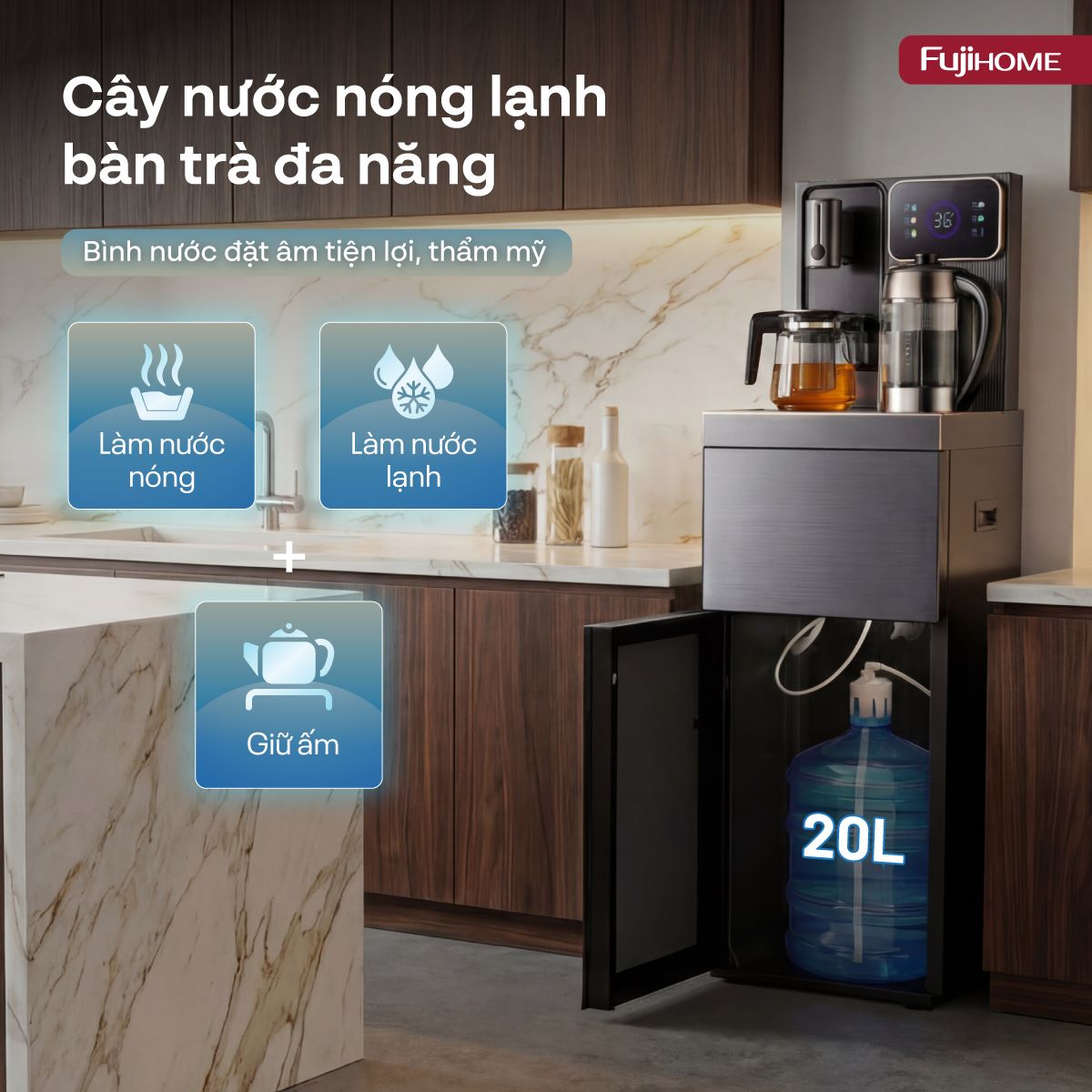 Cây nước bàn trà cao cấp có ngăn khử khuẩn UV Fujihome TB241N-UV