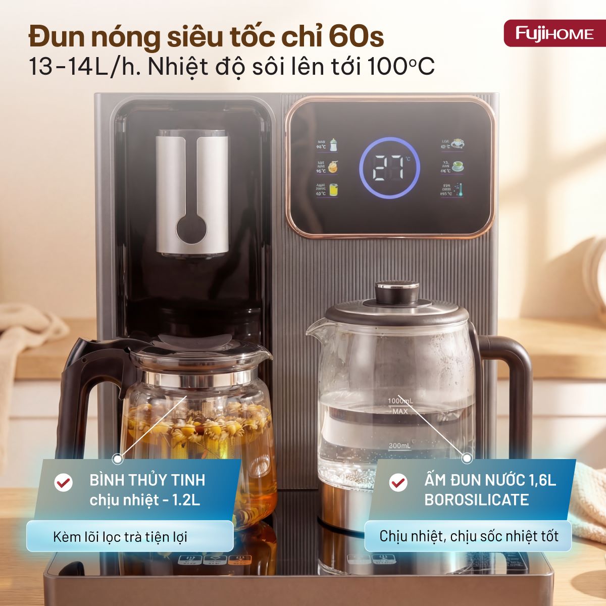Cây nước bàn trà có ngăn khử khuẩn UV Fujihome TB241N-UV