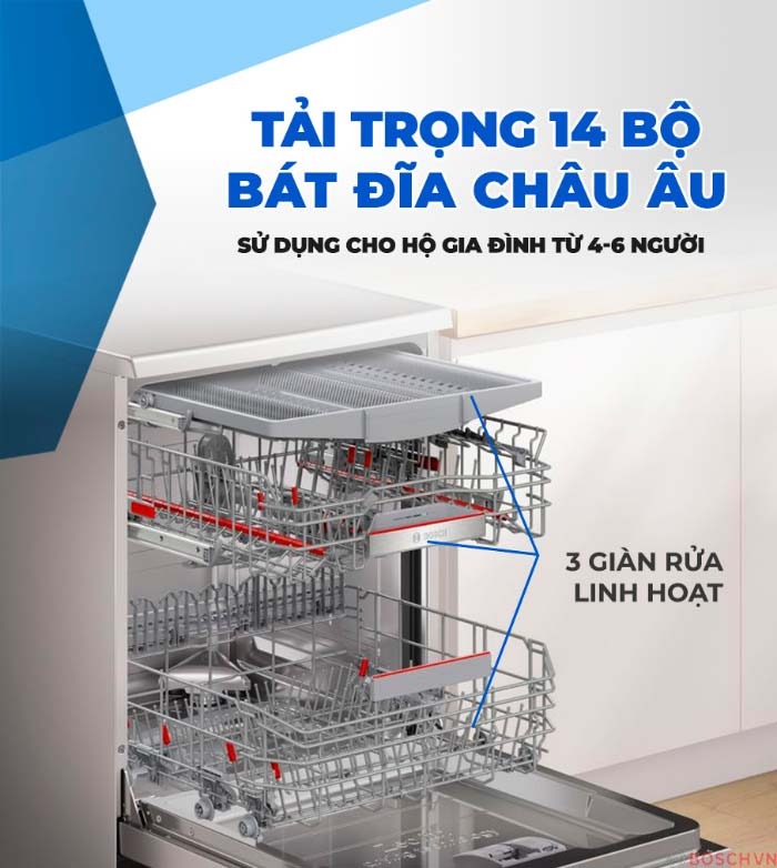 Máy rửa bát độc lập Bosch SMS6ZCI85M, 14 bộ