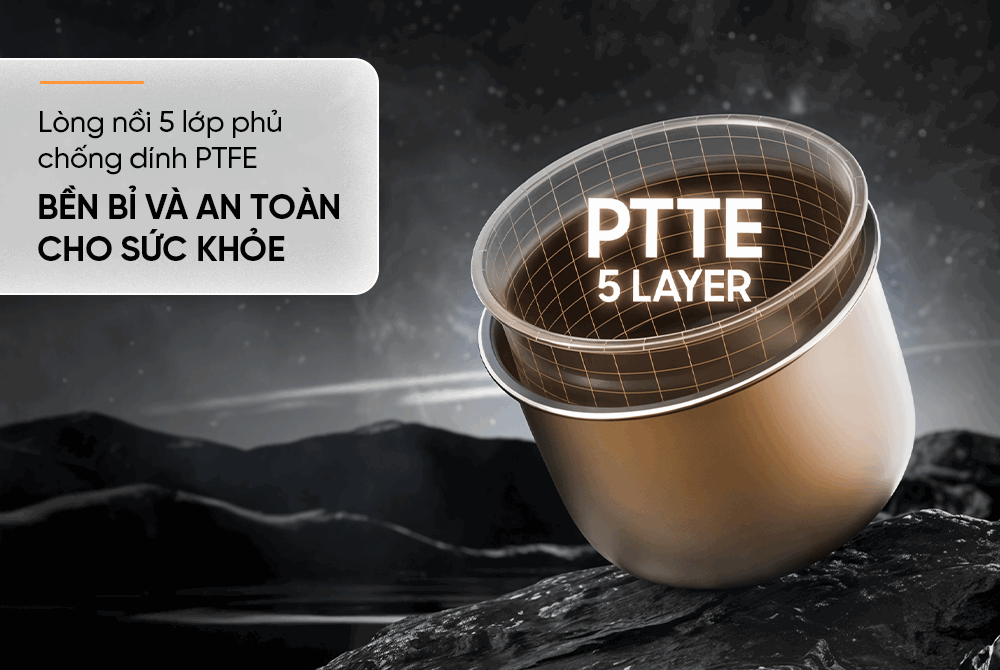 Lòng nồi 5 lớp phủ chống dính PTFE bền bỉ