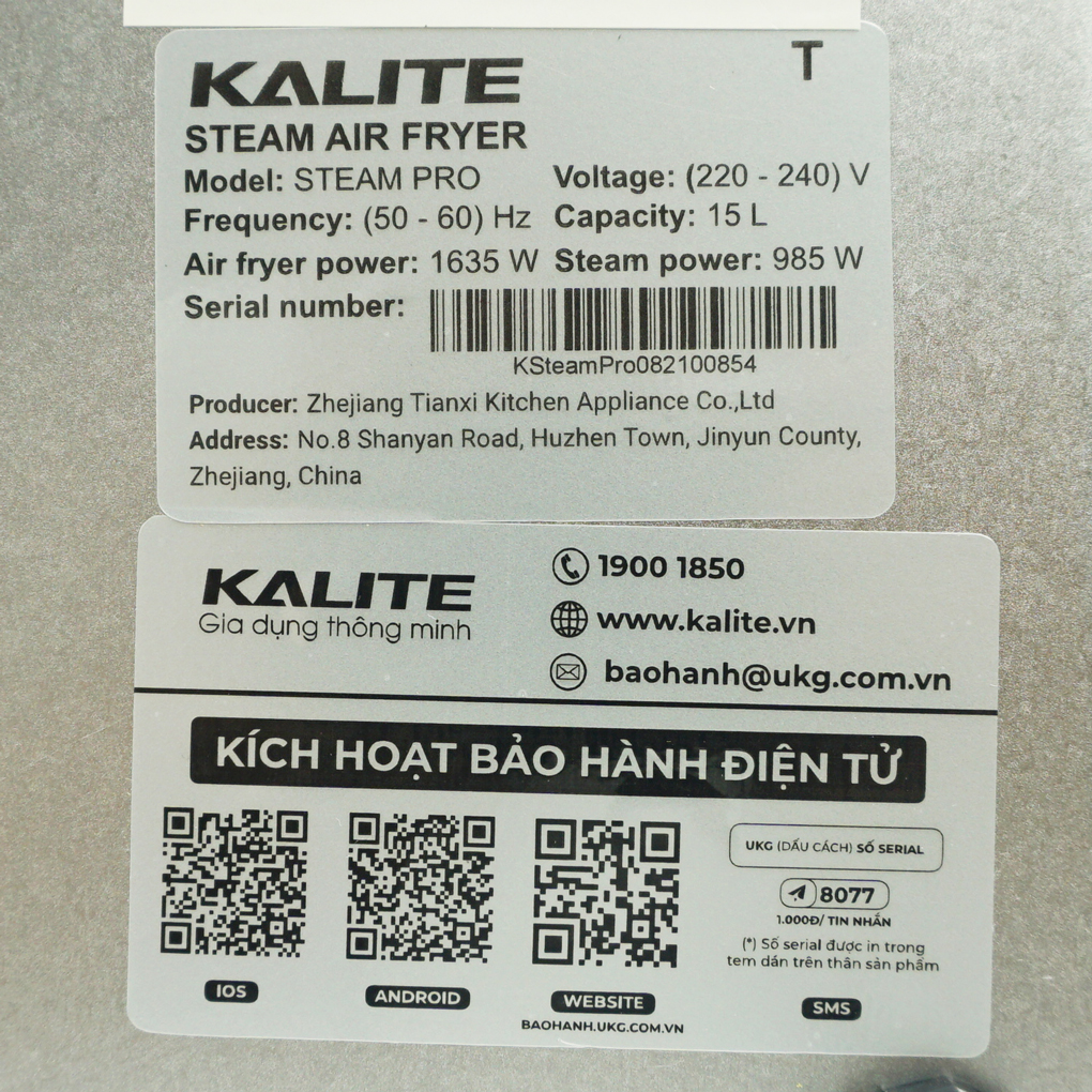 Nồi chiên không dầu Kalite 15 lít STEAM PRO