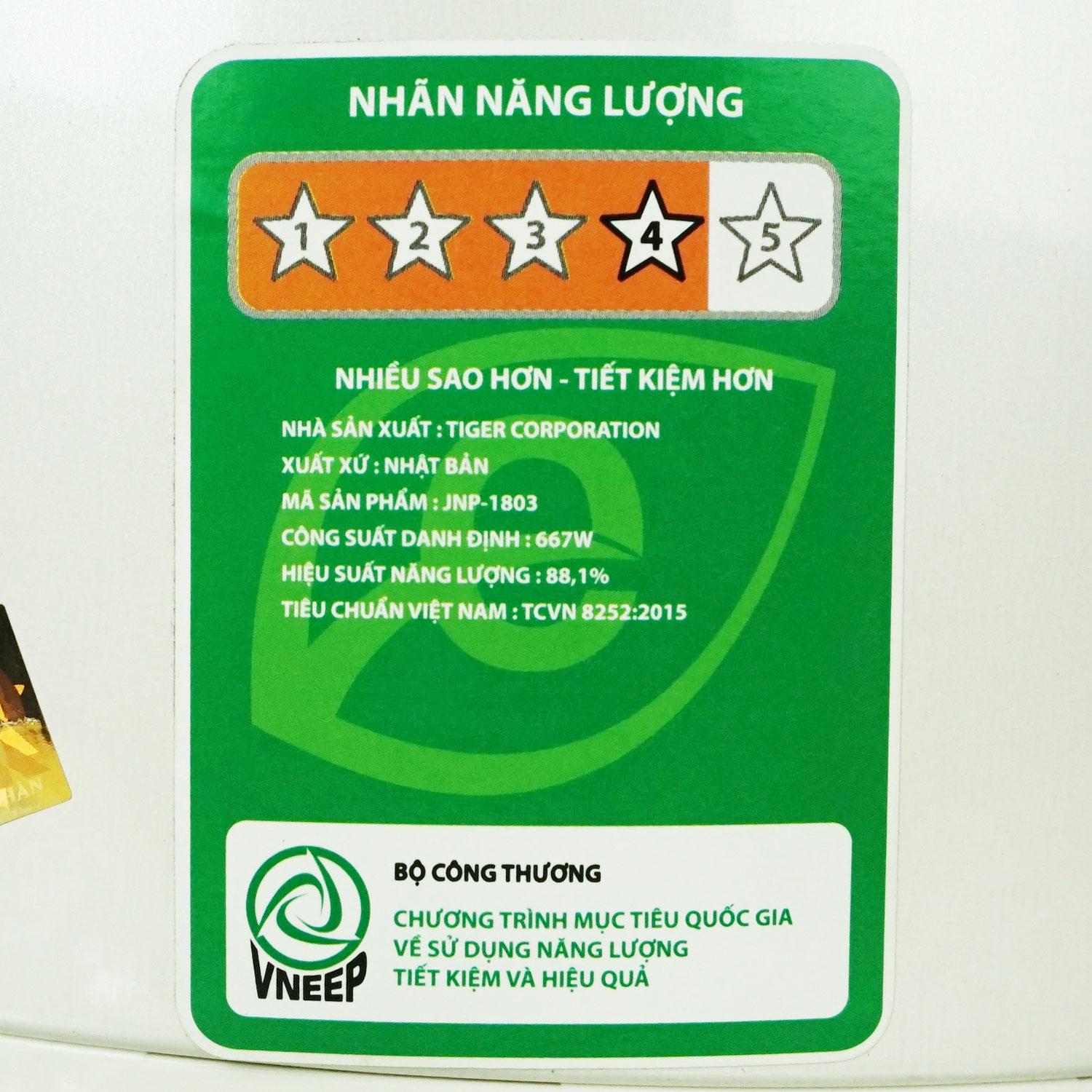 Nồi cơm điện 1.8 lít Tiger JNP-1803