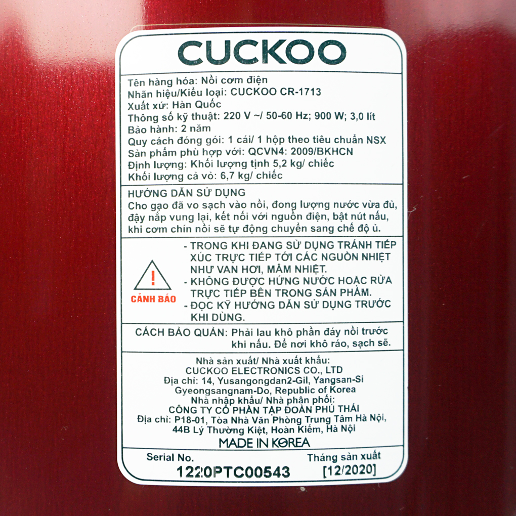 Nồi cơm điện Cuckoo 2.8L CR1713