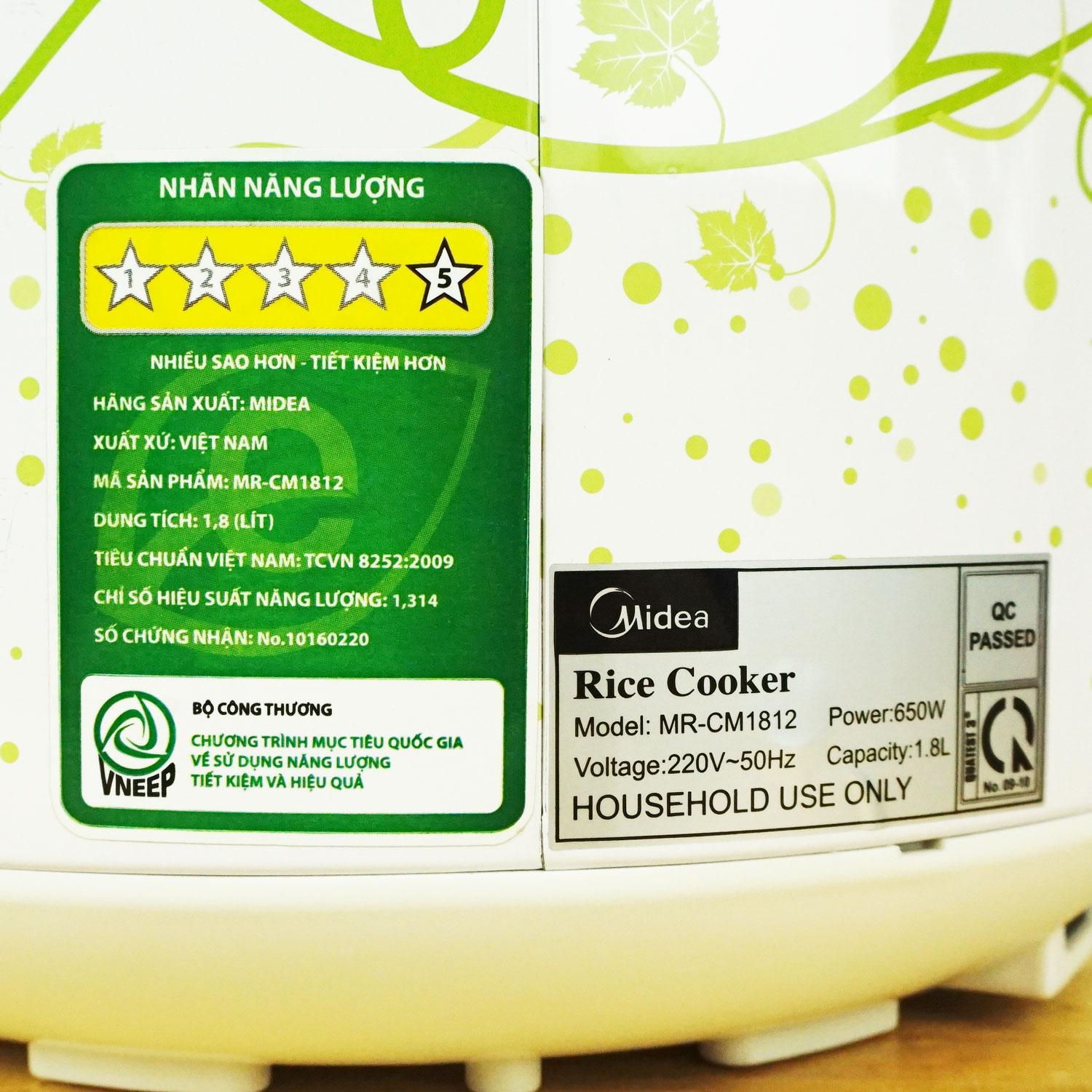 Nồi cơm điện 1,8 lít Midea MR-CM1812
