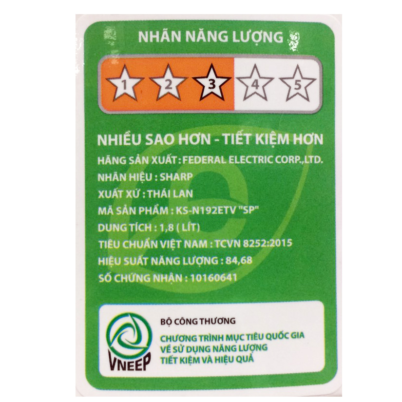 Nồi cơm điện 1.8L Sharp KS-N192ETV "SP"