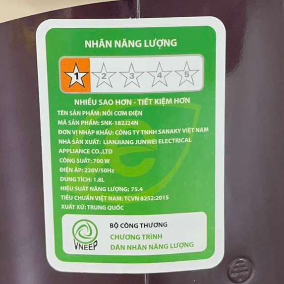 Nồi cơm điện Sanaky 1.8 lít SNK-182J24N