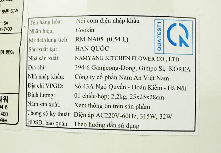 Nồi cơm điện Cookin RM-NA05 (0.54L)