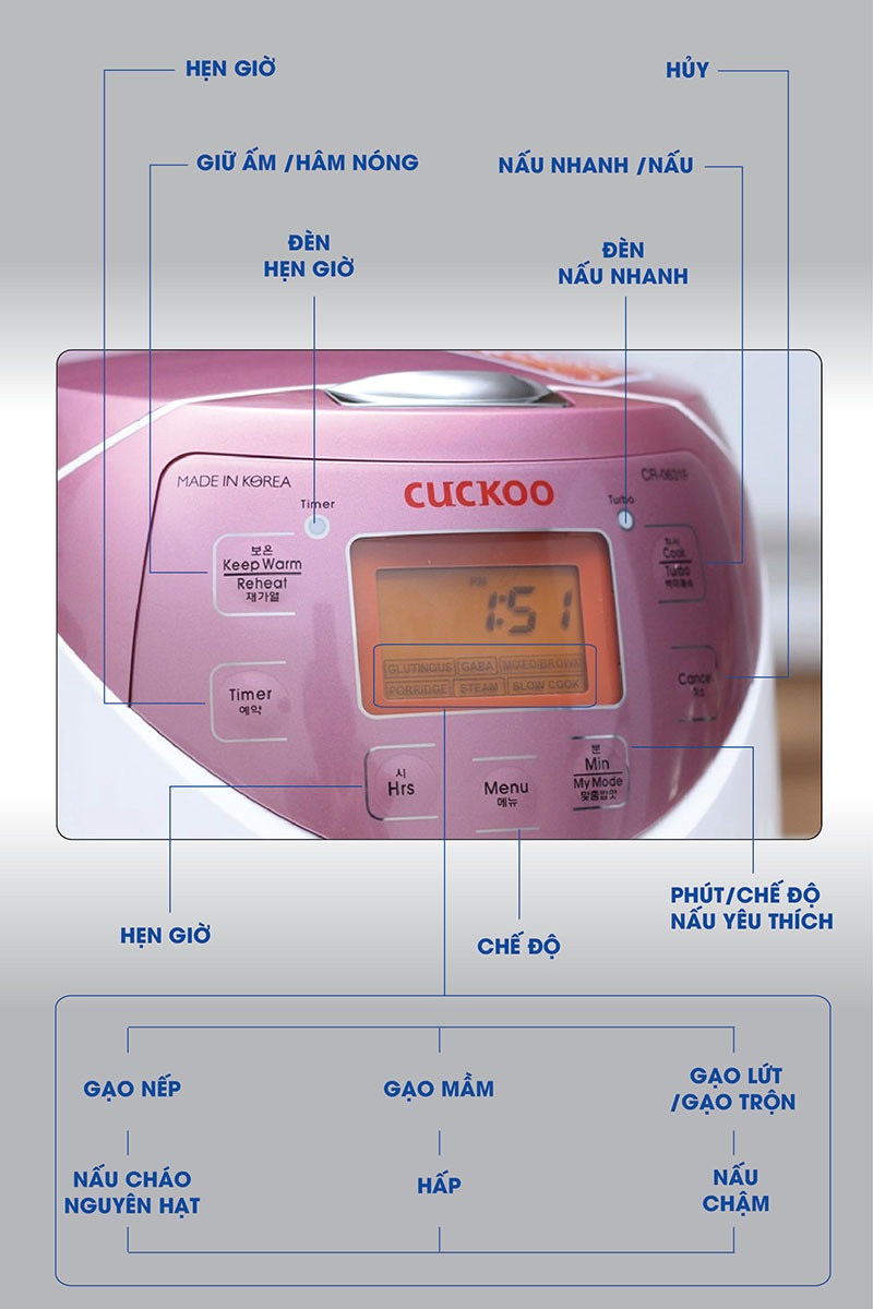 Nồi cơm điện tử 1 lít Cuckoo CR-0631F nhập khẩu Hàn Quốc