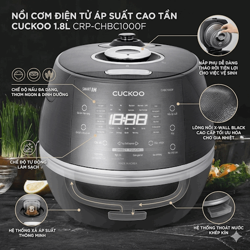 Nồi cơm điện tử áp suất cao tần Cuckoo 1.8L CRP-CHBC1000F