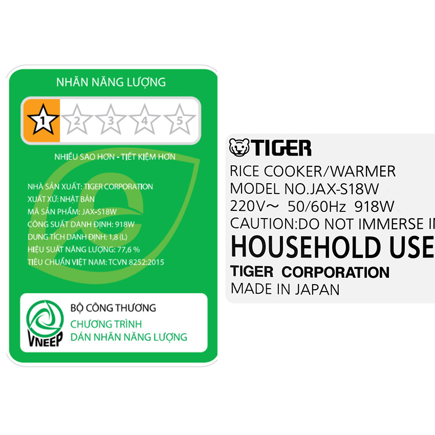 Nồi cơm điện tử Tiger 1.8 lít JAX-S18W