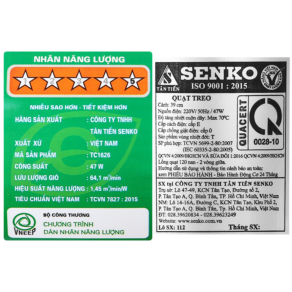 Quạt treo Senko TC1626