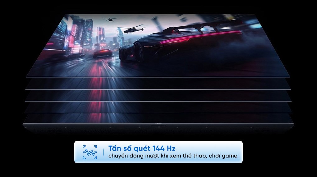 tần số quét 144 Hz hiển thị cảnh đua xe tốc độ cao mượt mà