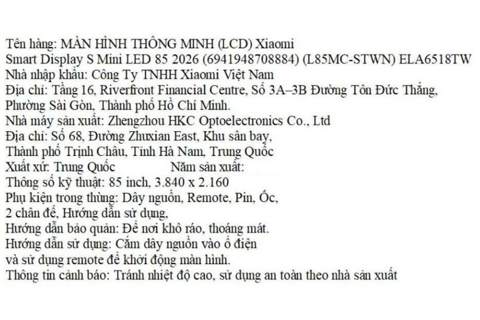 Tivi QD-MiniLED Xiaomi S 4K 85 inch L85MC-STWN