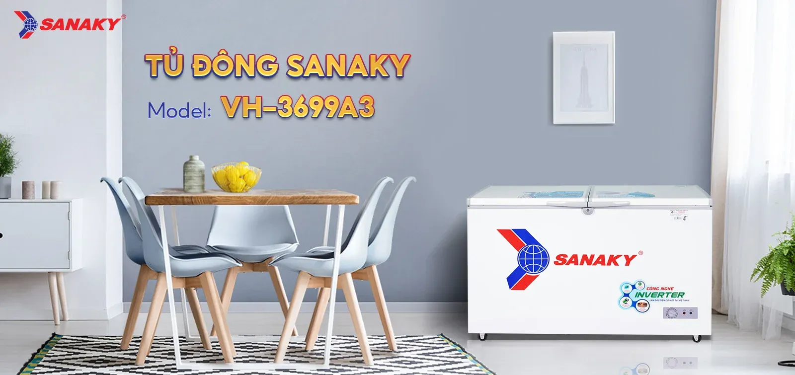 Tủ bảo quản Sanaky 360 lít VH-3699A3, 1 ngăn Inverter