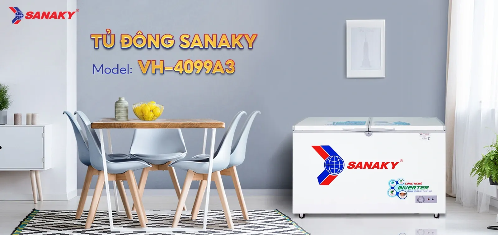 Tủ bảo quản Sanaky 400 lít VH-4099A3, 1 ngăn, inverter