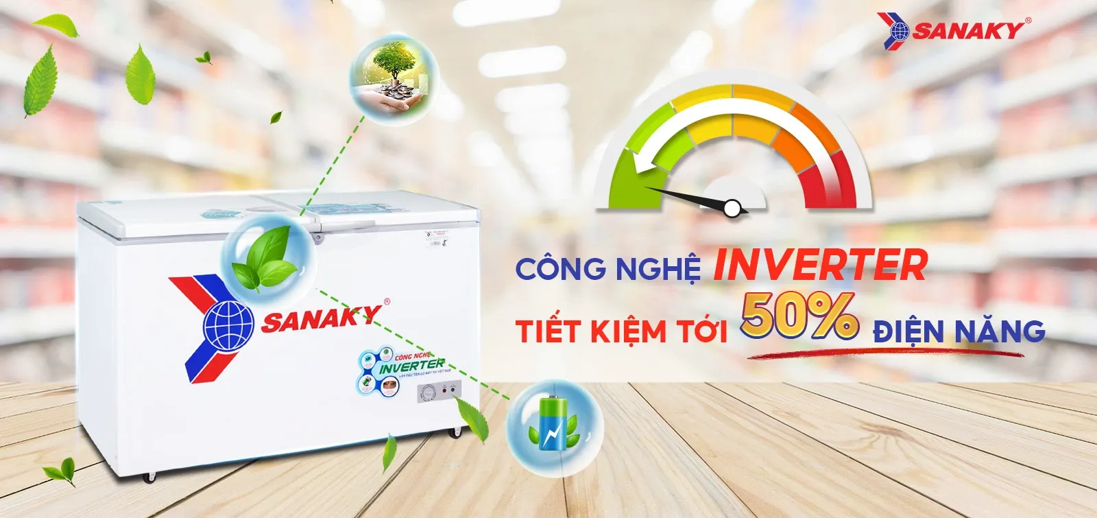 Tủ bảo quản Sanaky 400 lít VH-4099A3, 1 ngăn, inverter