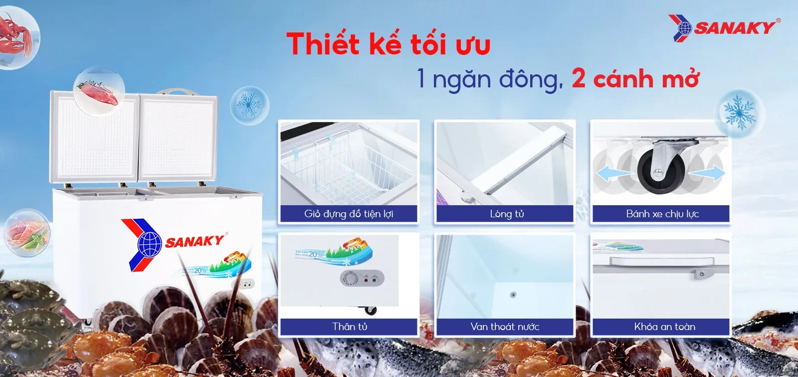 Tủ bảo quản Sanaky 560 lít VH-5699HY, 1 ngăn 2 cánh
