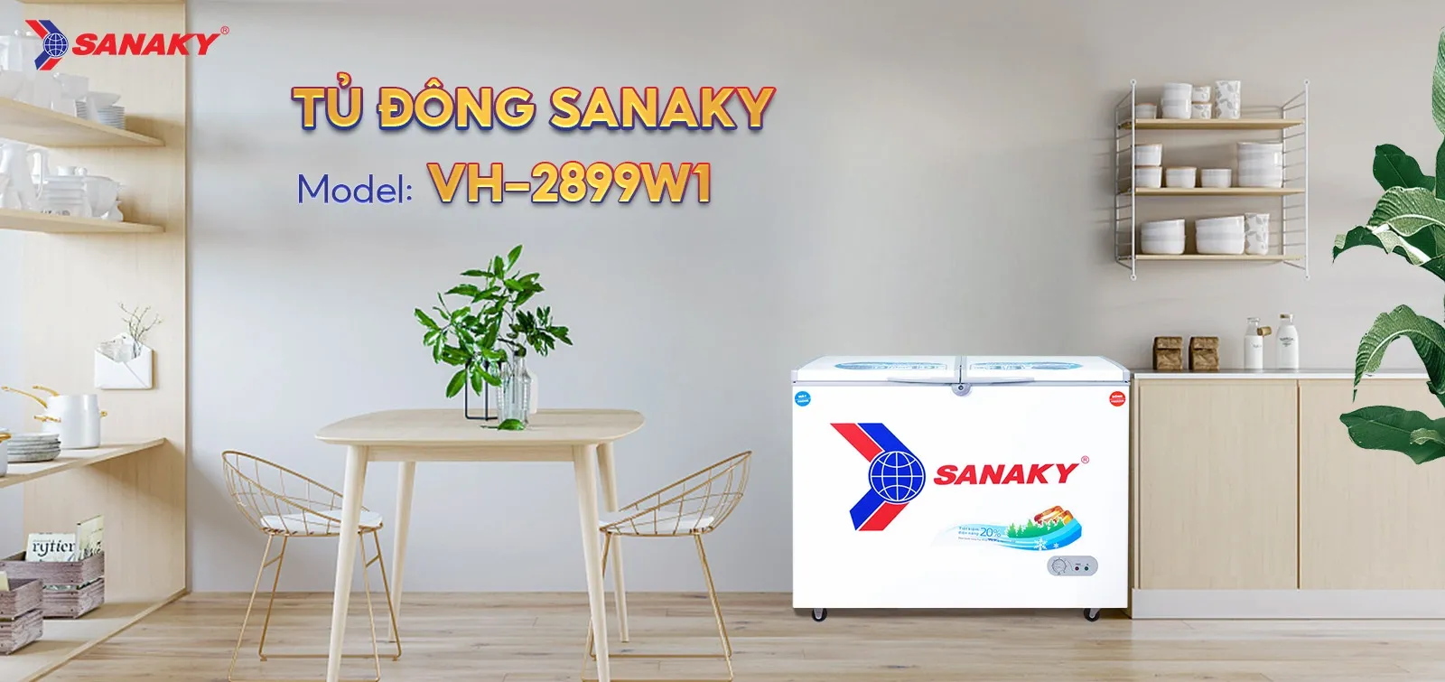 Tủ bảo quản Sanaky 220 lít VH-2899W1 - 2 ngăn đông, mát