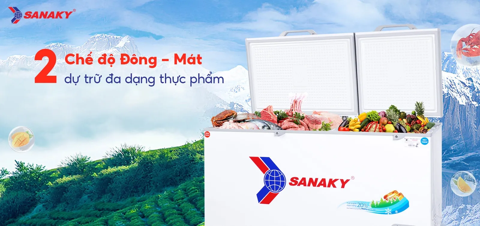 Tủ bảo quản Sanaky 360 lít VH-3699W1 - 2 ngăn 2 cánh
