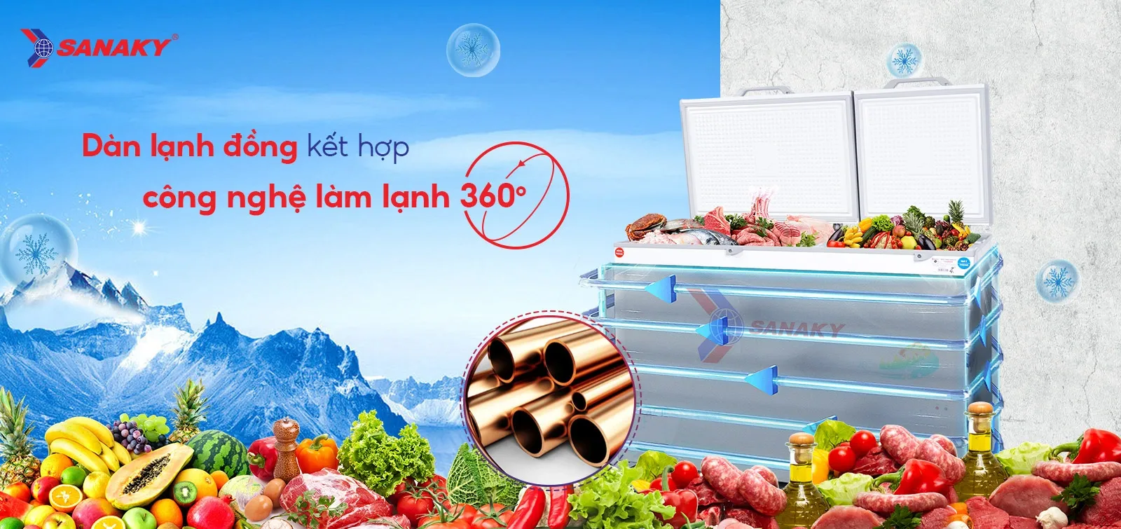 Tủ bảo quản Sanaky 360 lít VH-3699W1 - 2 ngăn 2 cánh