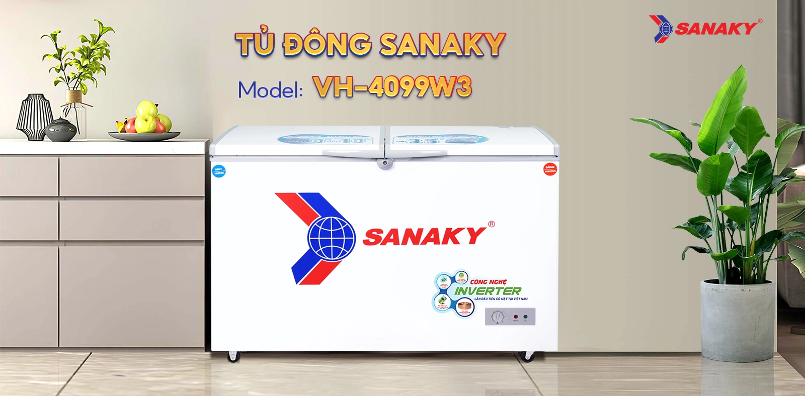 Tủ bảo quản Sanaky 560 lít VH-5699W3, Inverter