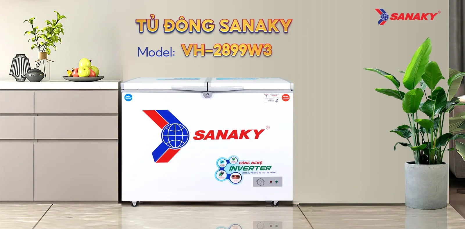 Tủ bảo quản 2 ngăn inverter Sanaky 280 lít VH-2899W3