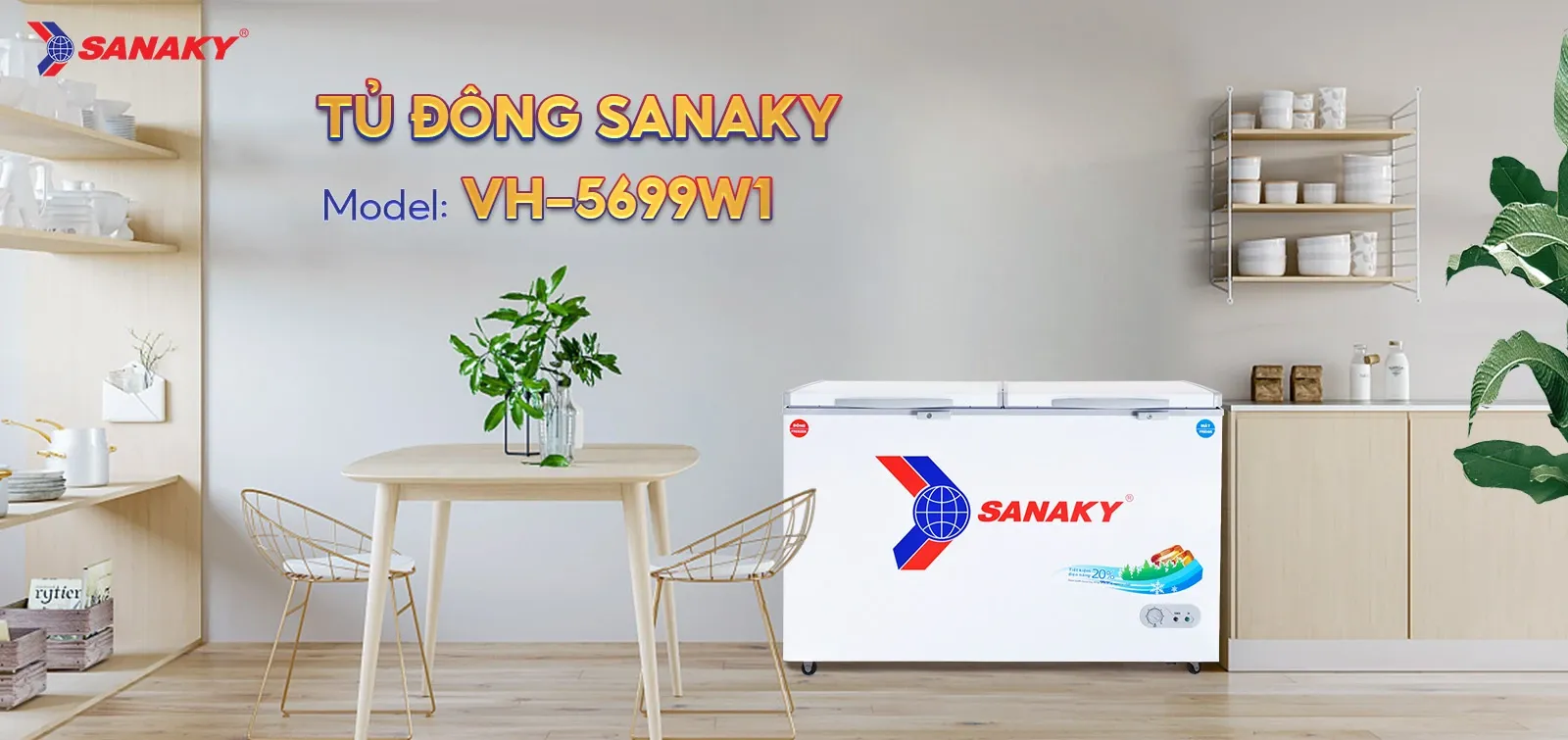 Tủ bảo quản Sanaky 569 lít VH-5699W1, 2 ngăn 2 cánh