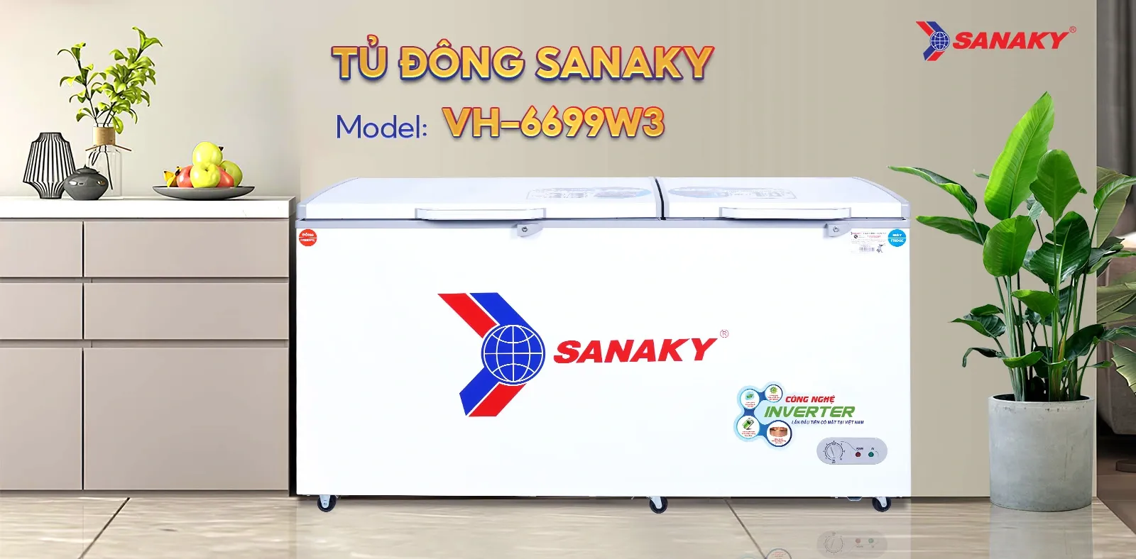 Tủ bảo quản 2 ngăn Sanaky 660L VH-6699W3, Inverter
