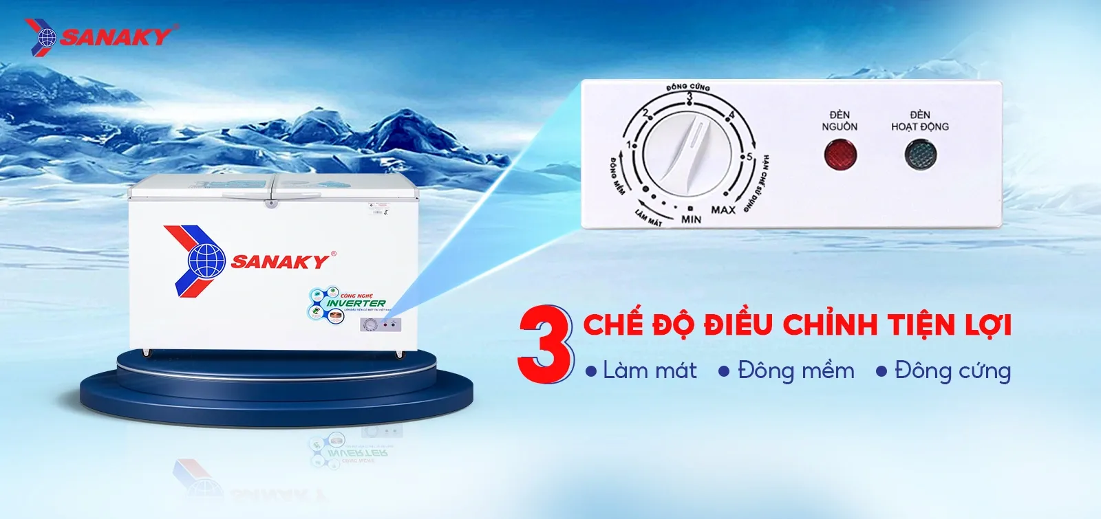 Tủ bảo quản Sanaky 360 lít VH-3699W3, Inverter, 2 ngăn đông mát