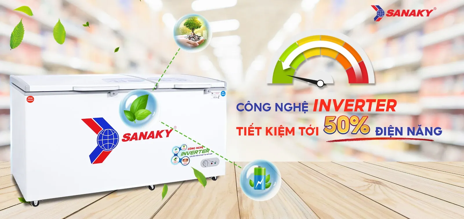 Tủ bảo quản Sanaky 560 lít VH-5699W3, Inverter