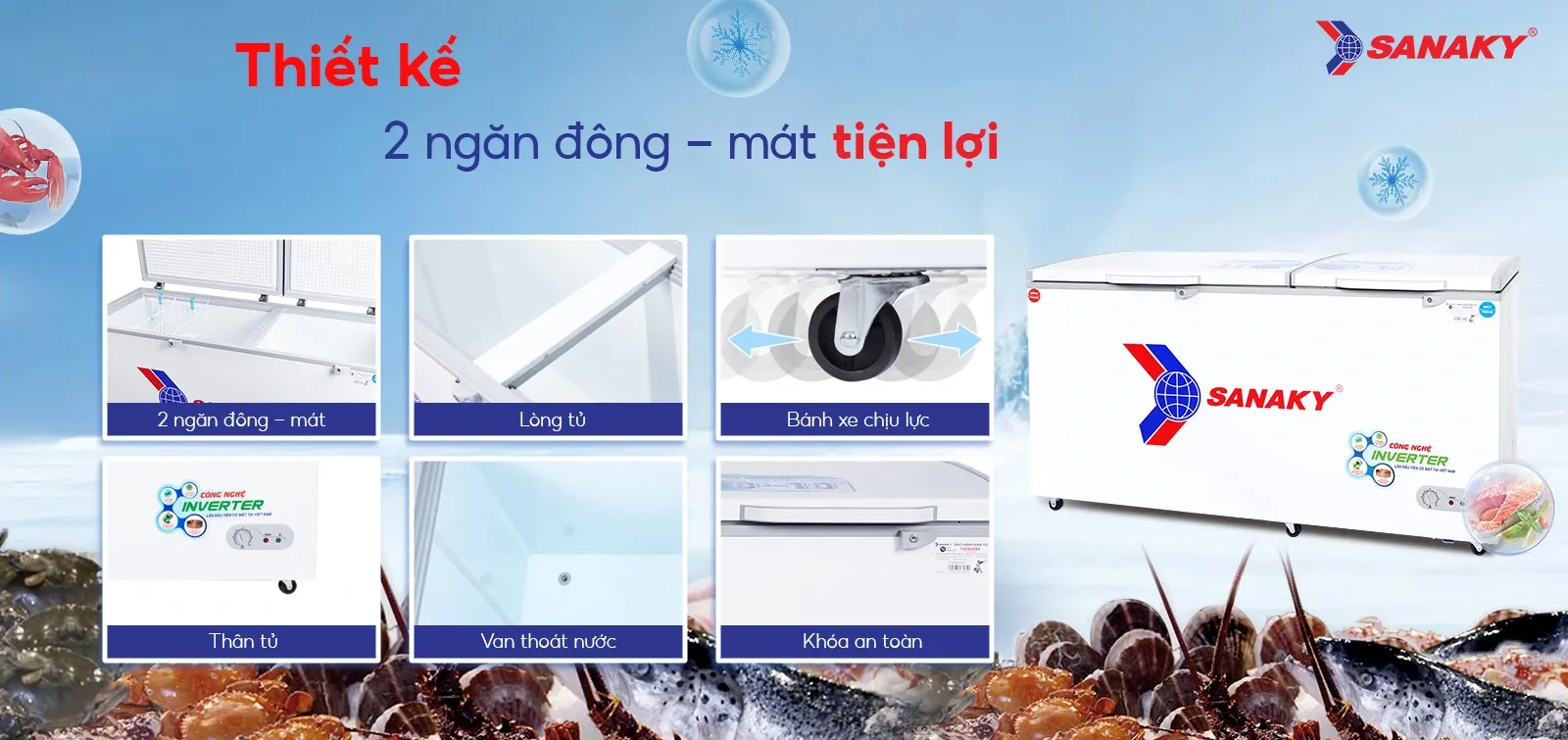 Tủ bảo quản Sanaky 400 lít VH-4099W3, inverter, 2 ngăn 2 cánh