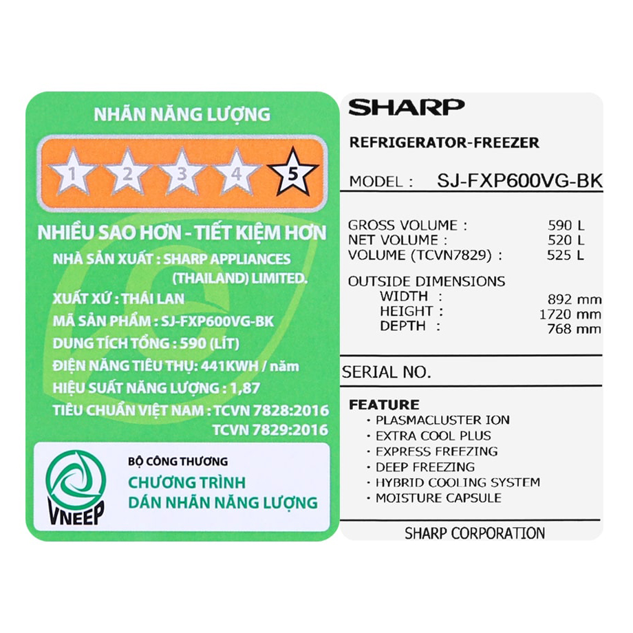 Tủ lạnh Sharp inverter 525L SJ-FXP600VG-BK
