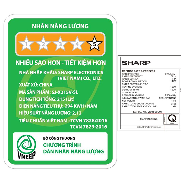 Tủ lạnh Sharp Inverter 215 lít SJ-X215V-SL