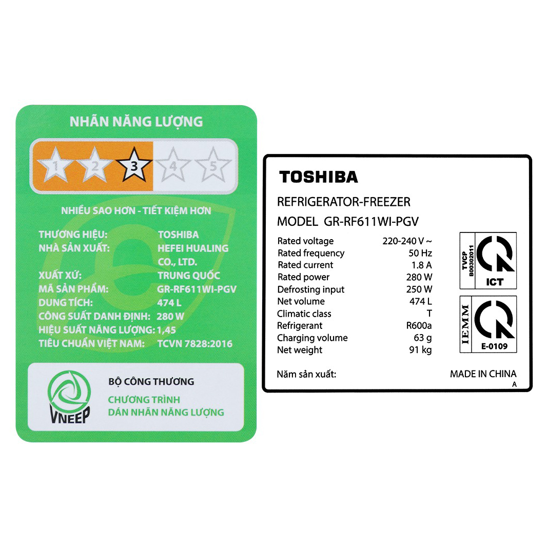 Tủ lạnh Multi Door Toshiba Inverter 474 lít GR-RF611WI-PGV(22)-XK